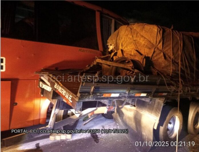 Acidente entre ônibus e caminhão na Rodovia Castello Branco, em Itatinga (SP), deixa diversos feridos na noite desta quinta (09)