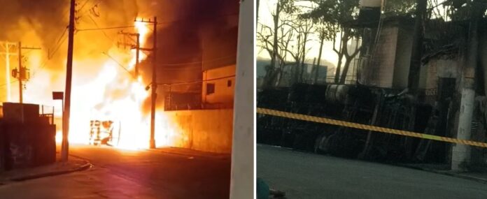 Caminhão carregado de combustível explode após tombar na Fernão Dias