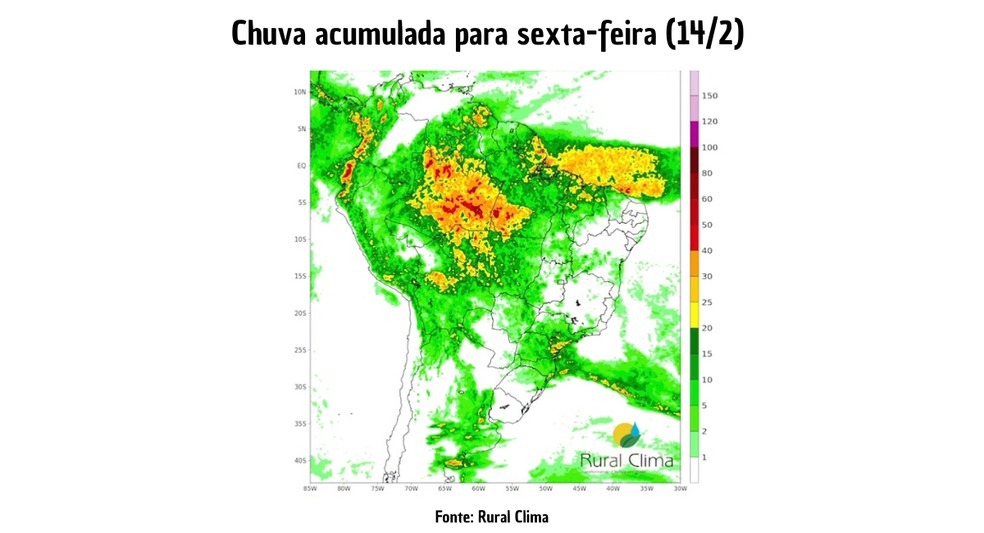 Previsão de chuva para esta sexta-feira — Foto: Rural Clima
