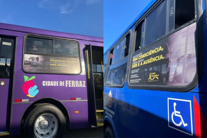 Alto Tietê Transportes promove campanha de conscientização no Maio Amarelo com mensagens de impacto na frota de ônibus