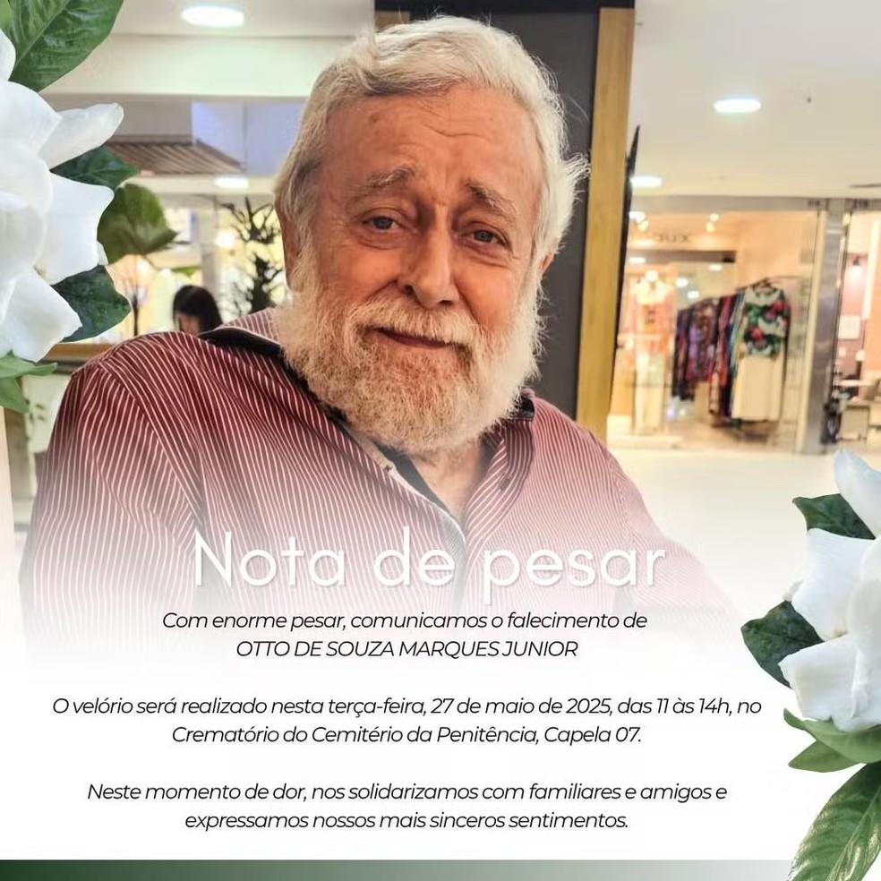 Nota de pesar pai de Andre Marques, Otto Marques — Foto: Divulgação