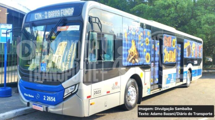 Sambaíba prepara decoração e festa em ônibus de linha especial para o CTN (Centro de Tradições Nordestinas) em São Paulo (SP) em ação da SPTrans (São Paulo Transporte)