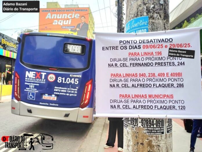 Pontos de ônibus do centro de Santo André (SP) serão desativados por causa de obras a partir de segunda (09)