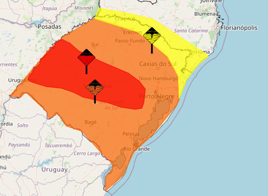 Região em vermelho pode ter acumulados acima de 100 mm
