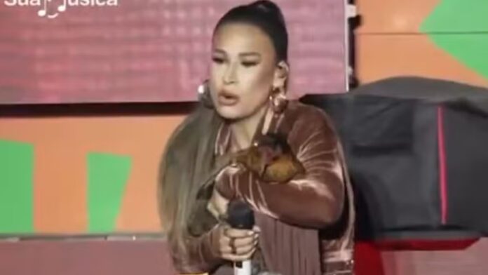Simone Mendes ganha galinha durante show e diverte publico: ‘Ô mamãe’