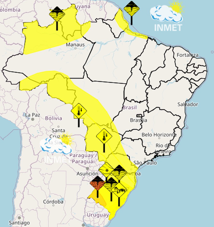 Sul e Norte terão chuvas fortes