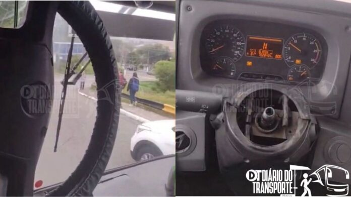 Volante de ônibus da A2 Transportes se solta na mão do motorista na linha, na zona Sul de São Paulo, nesta sexta (29)