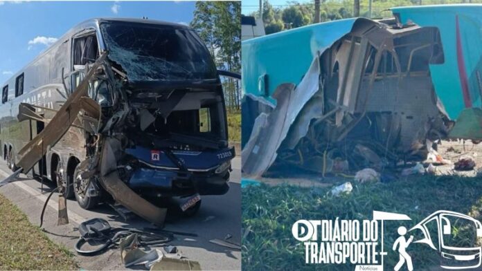 Acidente entre ônibus da Cometa e coletivo municipal deixa mortos e feridos na BR-040, em Juiz de Fora (MG) nesta sexta-feira (5) 