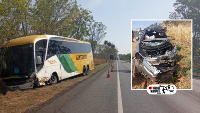 Colisão entre ônibus da Gontijo e carro na BR-135 deixa homem morto em Corinto (MG)