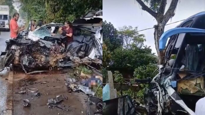 Motorista de carro morre após colisão contra ônibus rodoviário da Viação Águia Branca na BR-415, em Ilhéus (BA), na manhã deste domingo (02)