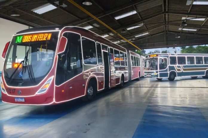 Ônibus iluminados para o Natal começam a circular na Região Metropolitana de Curitiba