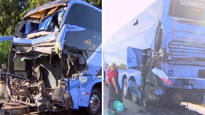 Acidente com ônibus da Guanabara/Util, quatro caminhões e carro deixa um morto e vários feridos na Rodovia Pres. Dutra, em Taubaté (SP), nesta quinta-feira (11)