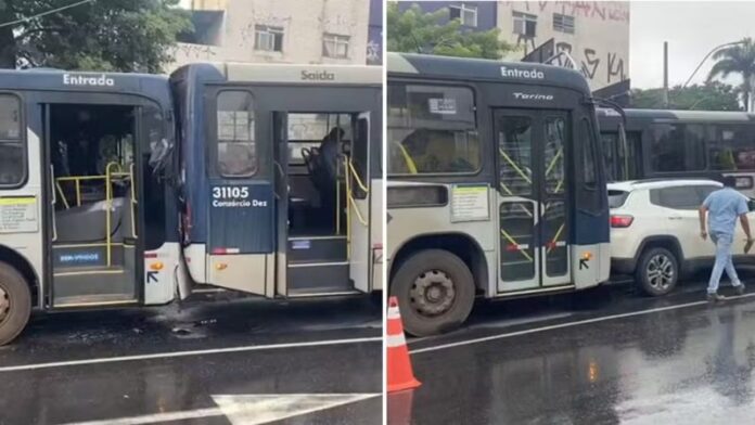 Engavetamento entre dois ônibus do transporte coletivo de Belo Horizonte (MG) deixa feridos nesta segunda-feira (19)