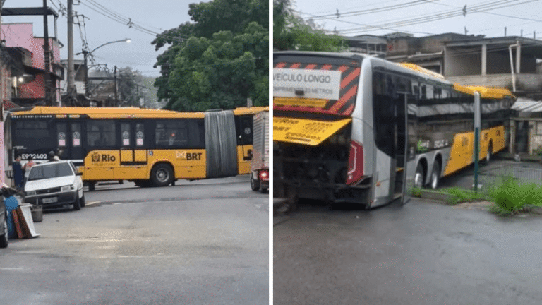 Ônibus do BRT do Rio de Janeiro colide com residência em Deodoro, na Zona Oeste da capital