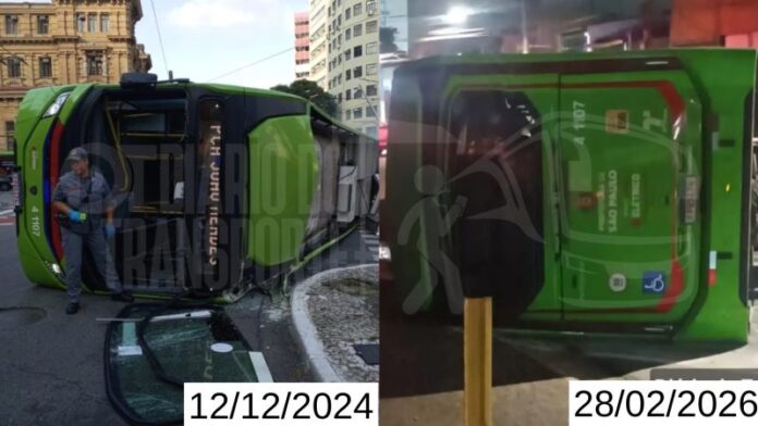 SPTrans inicia apuração sobre ônibus da Ambiental que tombou pela segunda vez na capital paulista