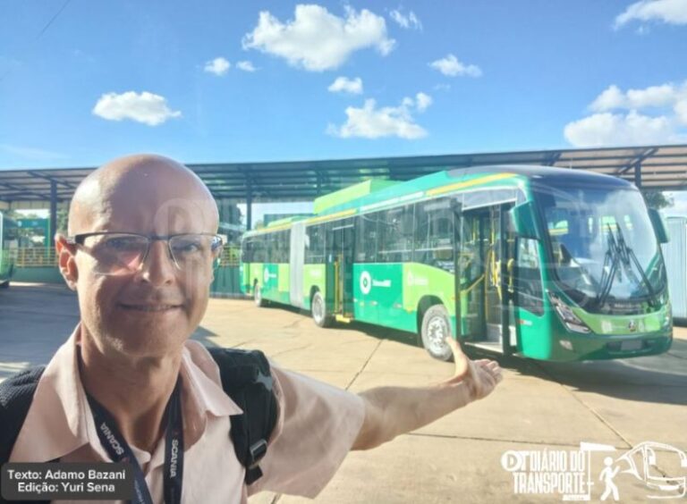 Conheça em primeira mão os ônibus articulados a biometano do Sistema BRT de Goiânia. Diário do Transporte no local