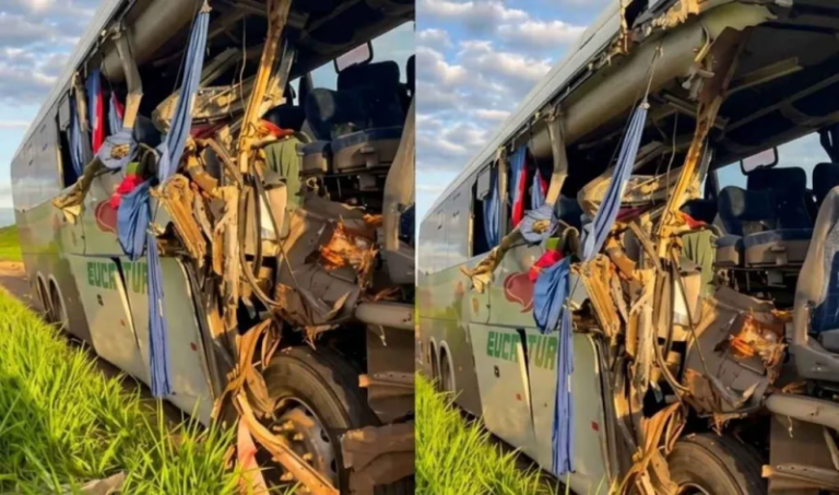 Grave acidente entre ônibus da Eucatur e carreta bitrem deixa mortos e feridos na BR-267, em Nova Alvorada do Sul (MS), nesta segunda-feira (16)