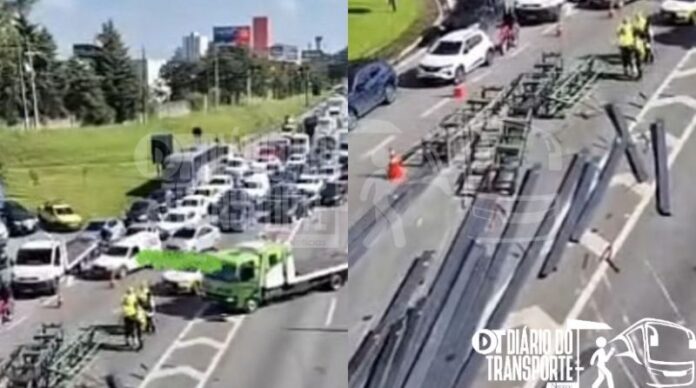 Queda de carga provoca lentidão e interdição parcial na Rodovia Anchieta nesta sexta-feira (20)