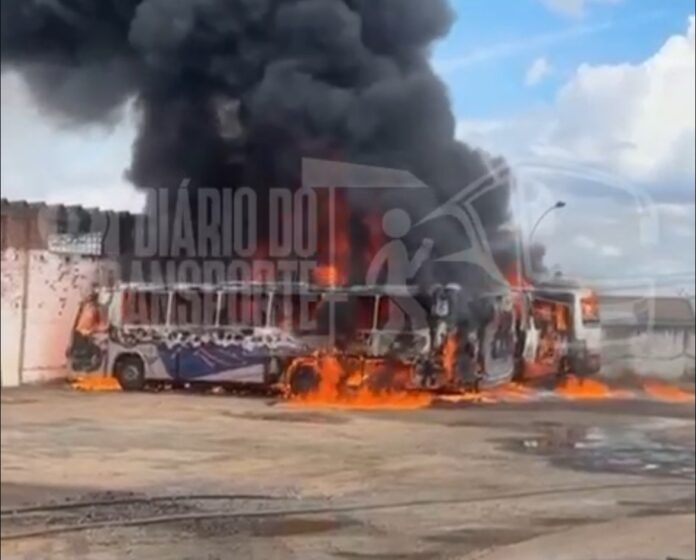 Ônibus são destruídos em incêndio na garagem do Grupo Petitto, em Monte Alto (SP)